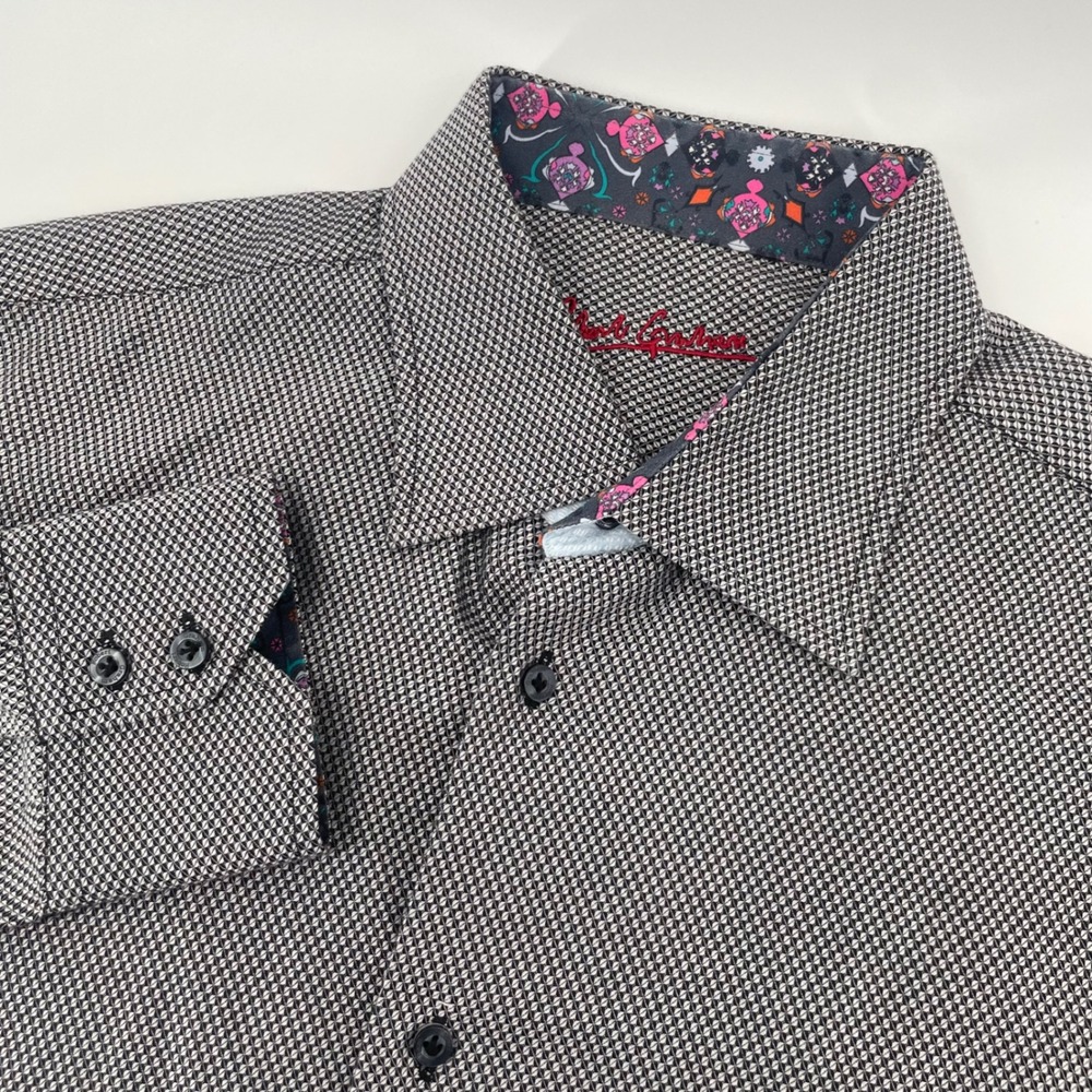 Robert Graham Button Down Mens M/L Black White Geometric Contrast Trim Shirt